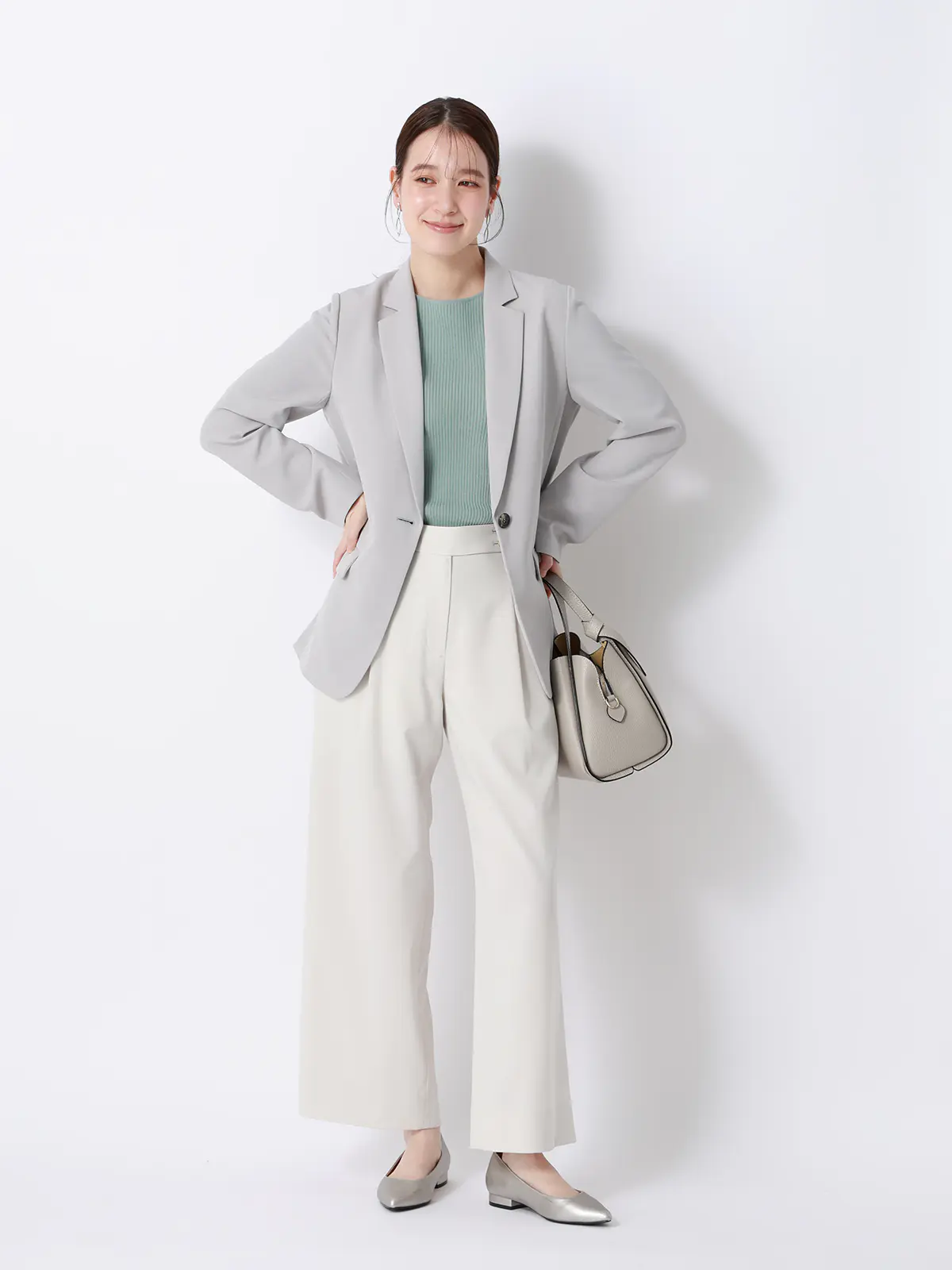 ボートネックリブニット／5分袖／ハンドウォッシュ／ドライレーヨン／無地 ミント F