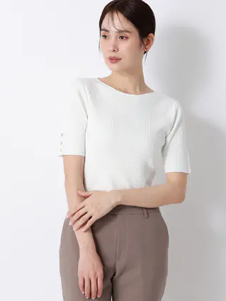 ボートネックリブニット