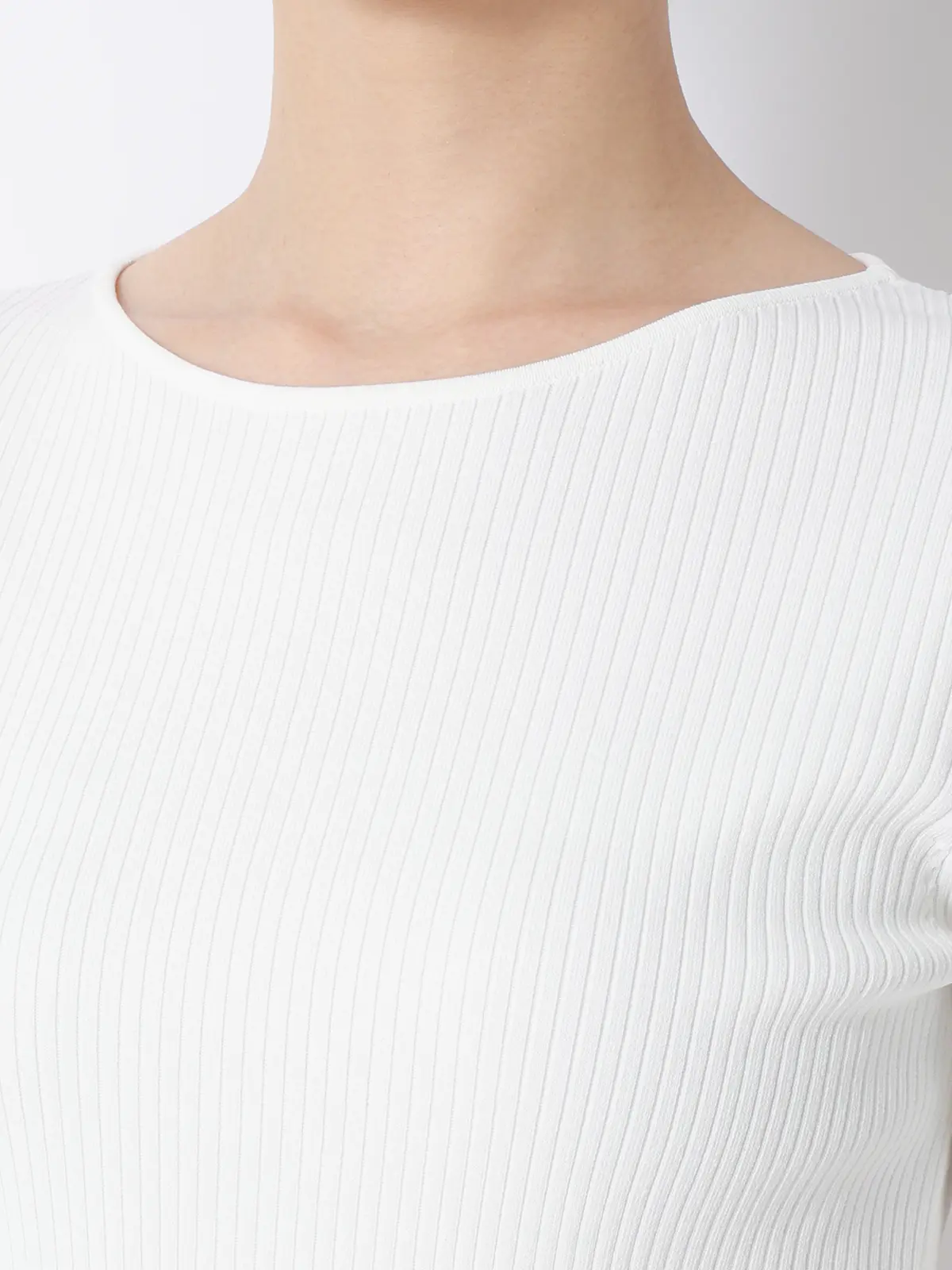 ボートネックリブニット／5分袖／ハンドウォッシュ／ドライレーヨン／無地 オフホワイト F