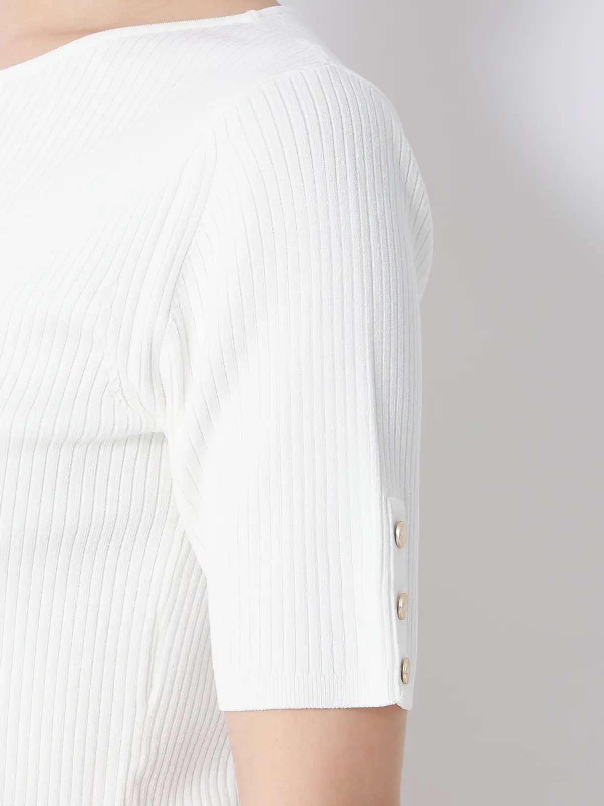 ボートネックリブニット／5分袖／ハンドウォッシュ／ドライレーヨン／無地 オフホワイト F