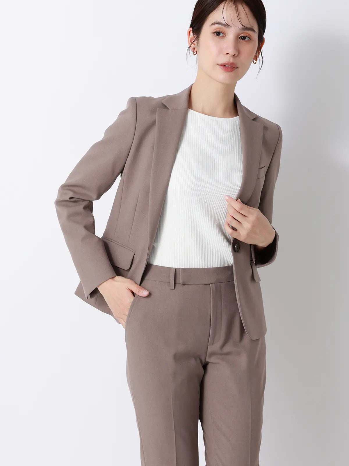 ボートネックリブニット／5分袖／ハンドウォッシュ／ドライレーヨン／無地 オフホワイト F