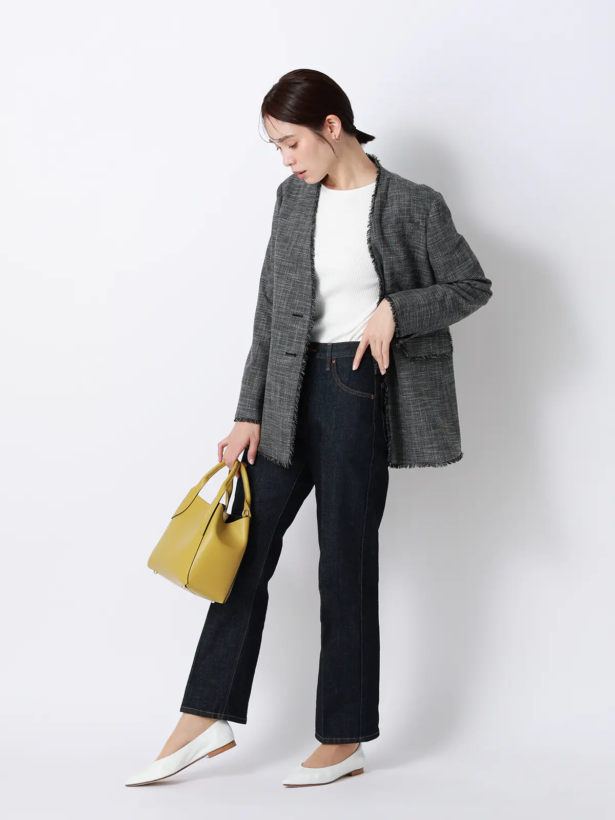 ボートネックリブニット／5分袖／ハンドウォッシュ／ドライレーヨン／無地 オフホワイト F