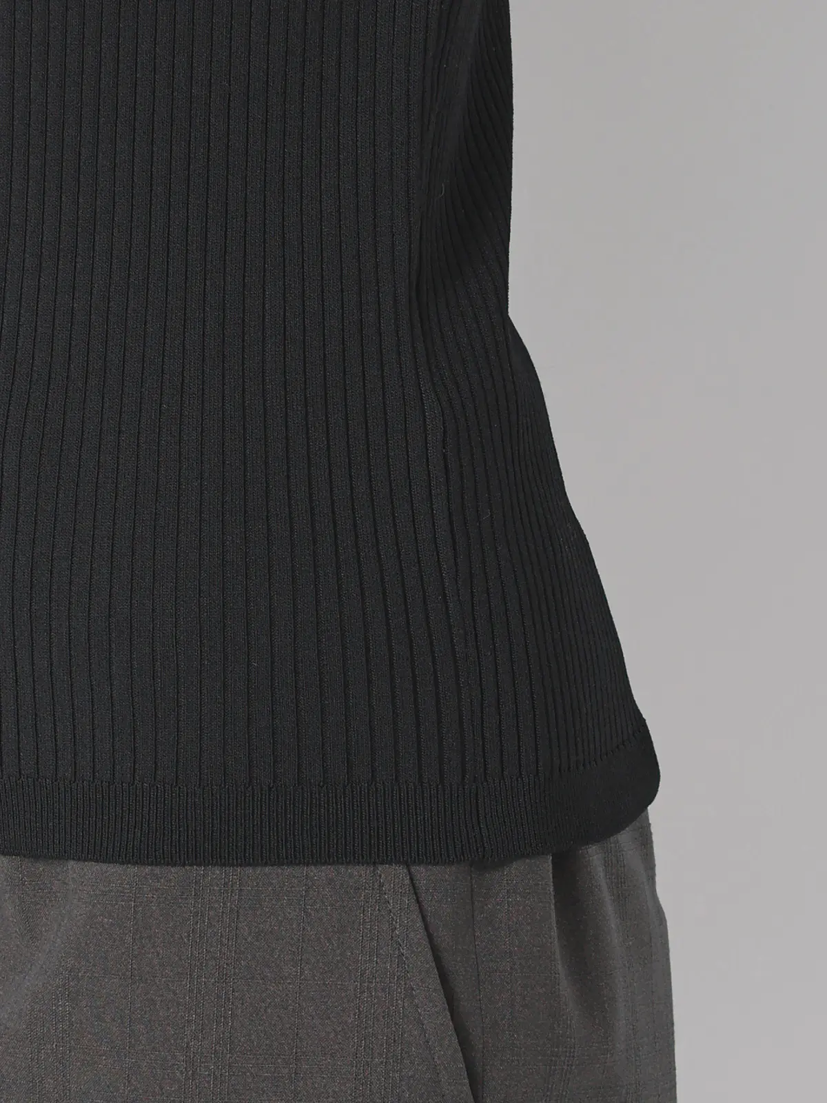 ボートネックリブニット／5分袖／ハンドウォッシュ／ドライレーヨン／無地 ブラック F