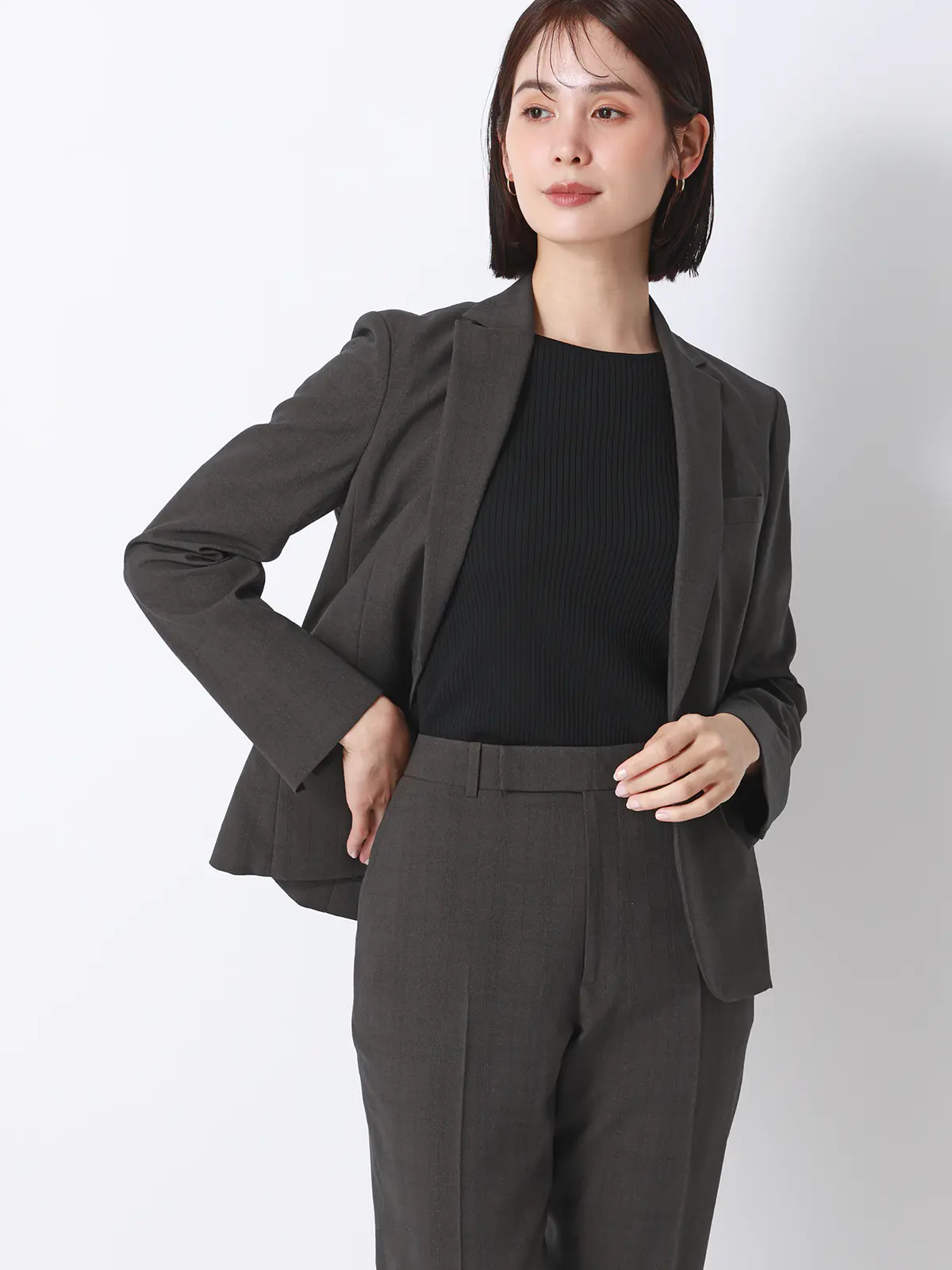 ボートネックリブニット／5分袖／ハンドウォッシュ／ドライレーヨン／無地 ブラック F