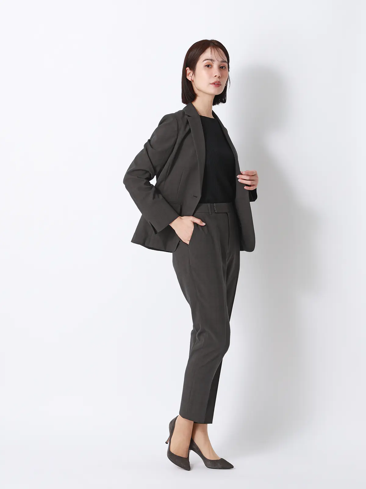 ボートネックリブニット／5分袖／ハンドウォッシュ／ドライレーヨン／無地 ブラック F