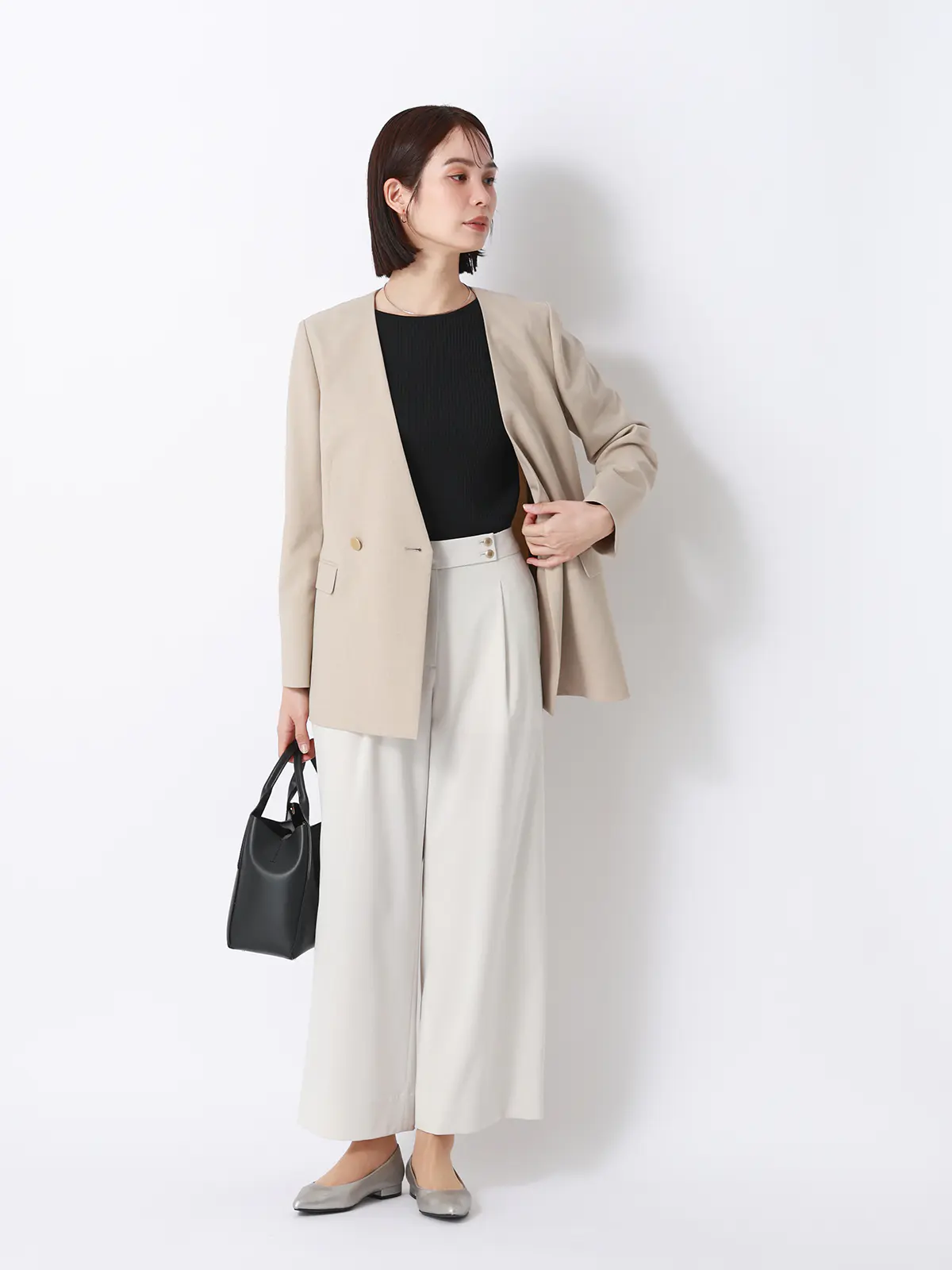 ボートネックリブニット／5分袖／ハンドウォッシュ／ドライレーヨン／無地 ブラック F