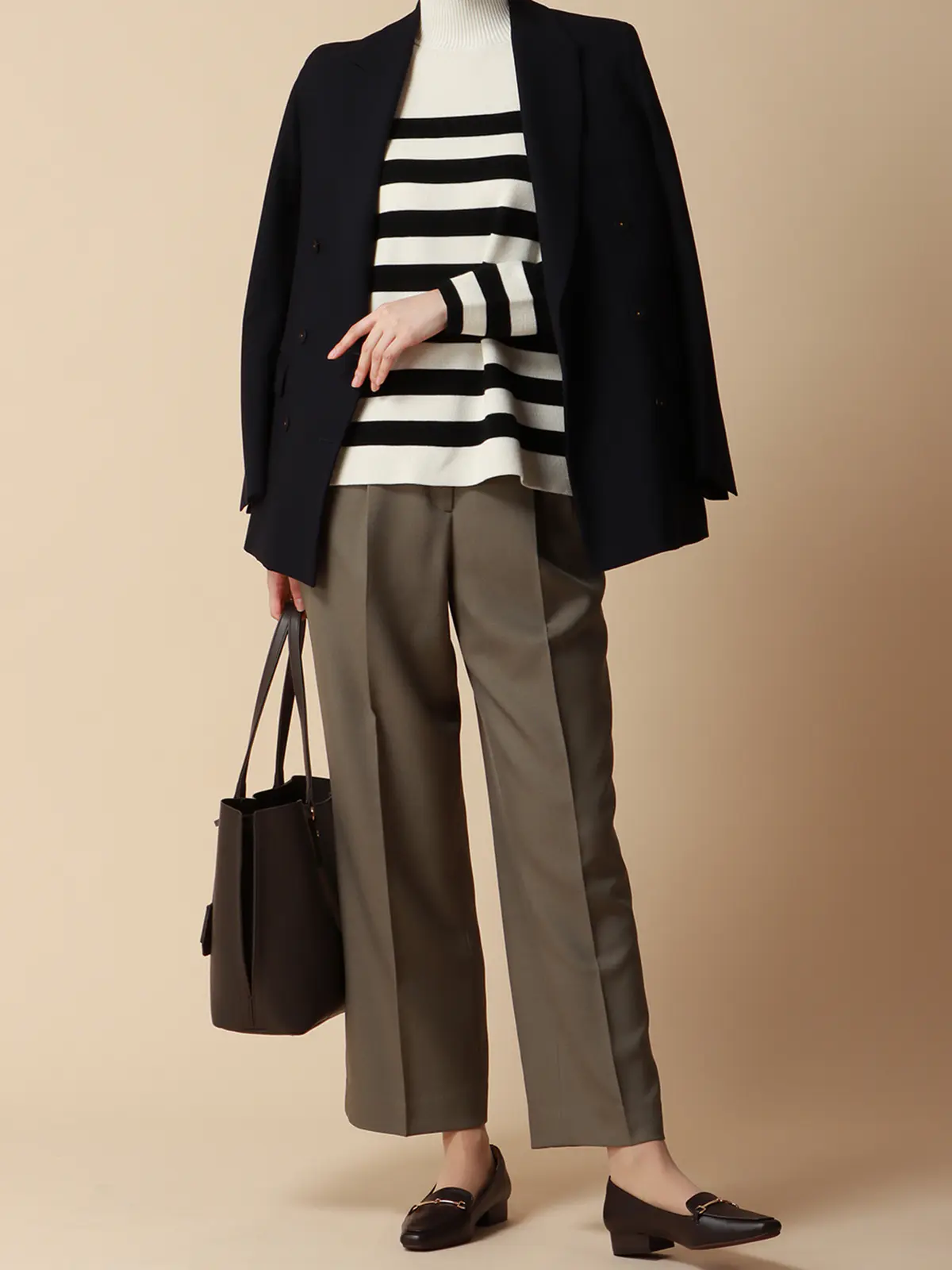 ハイネックプルオーバーニット／ハンドウォッシュ／コットンスムース／メタルボタン／destyle ホワイト 38(9号）