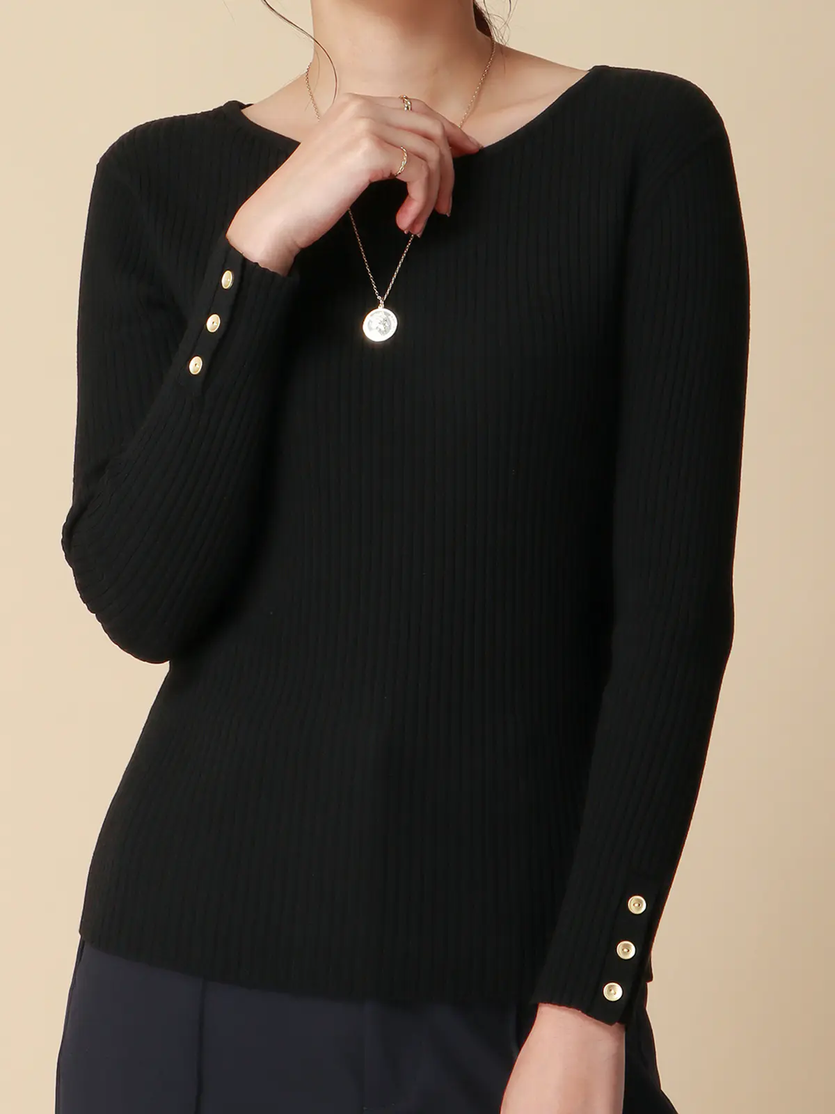 ボートネックリブニット／ハンドウォッシュ／ハイストレッチビスコース／destyle ブラック 38(9号）