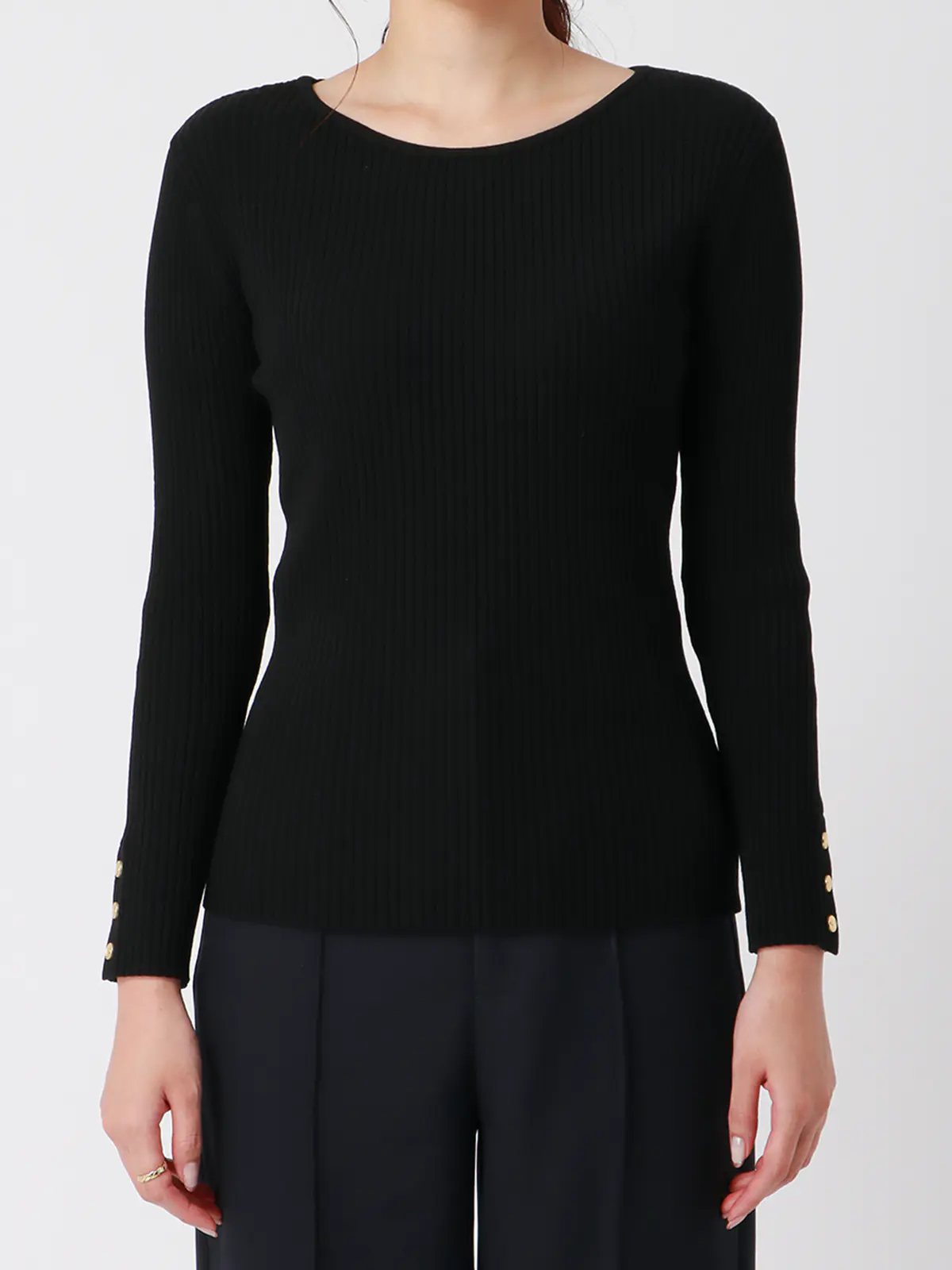 ボートネックリブニット／ハンドウォッシュ／ハイストレッチビスコース／destyle ブラック 38(9号）