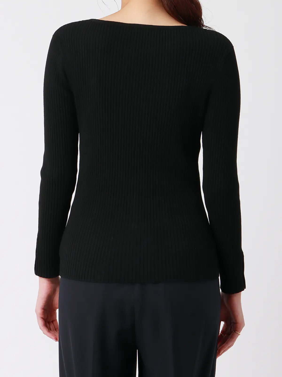 ボートネックリブニット／ハンドウォッシュ／ハイストレッチビスコース／destyle ブラック 38(9号）