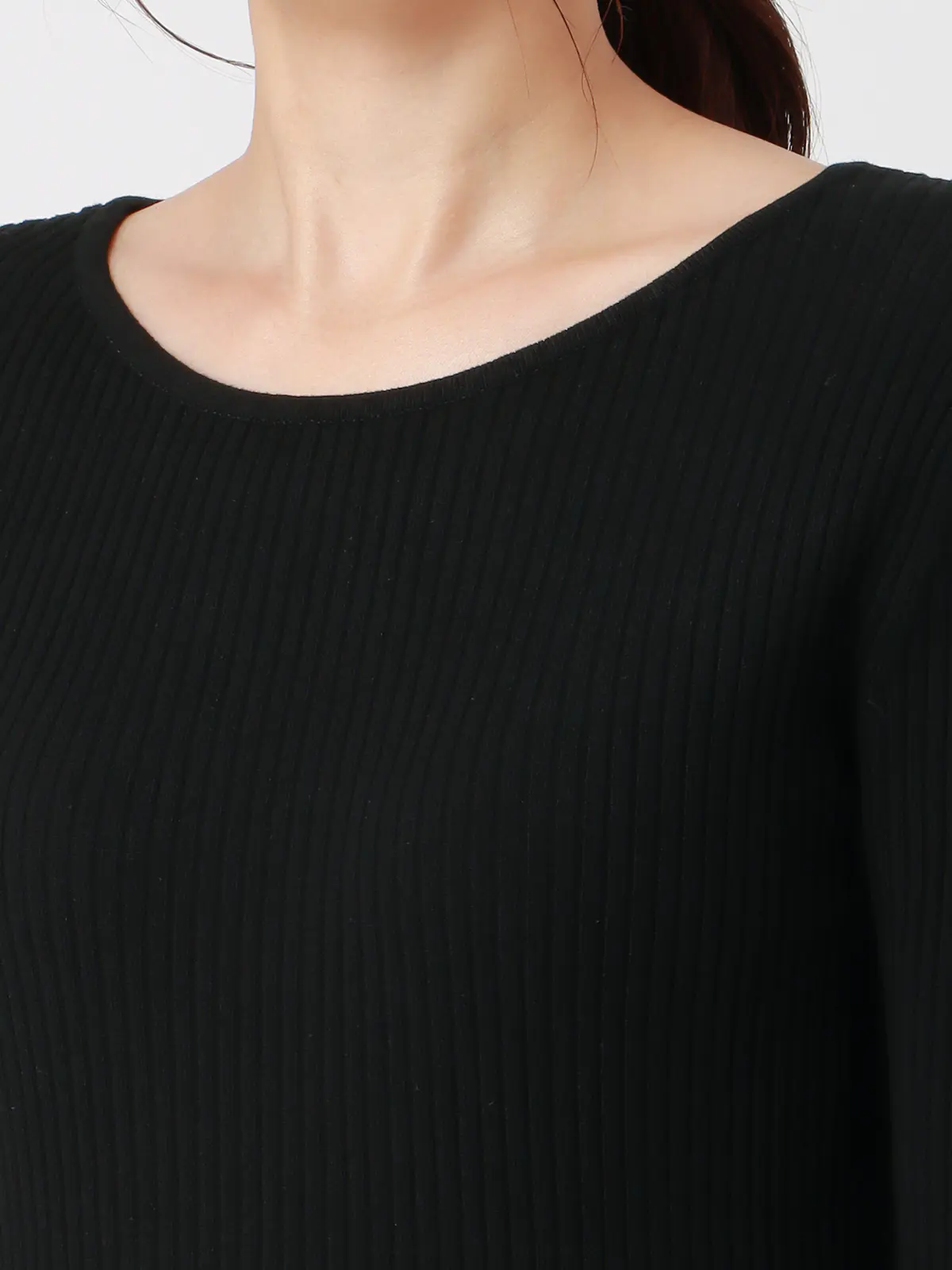 ボートネックリブニット／ハンドウォッシュ／ハイストレッチビスコース／destyle ブラック 38(9号）