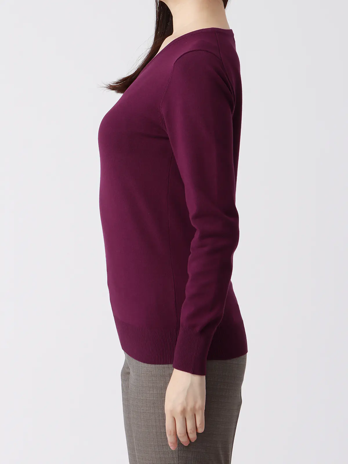 Vネックニット／長袖／ハンドウォッシュ／ハイストレッチビスコース天竺／destyle パープル 38(9号）