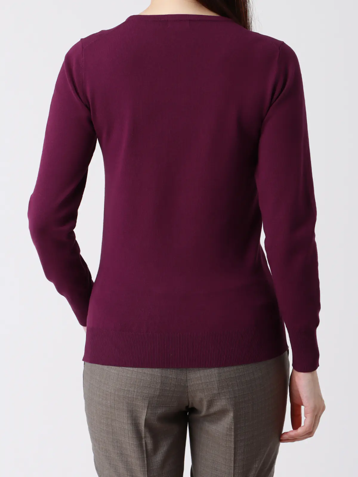 Vネックニット／長袖／ハンドウォッシュ／ハイストレッチビスコース天竺／destyle パープル 38(9号）