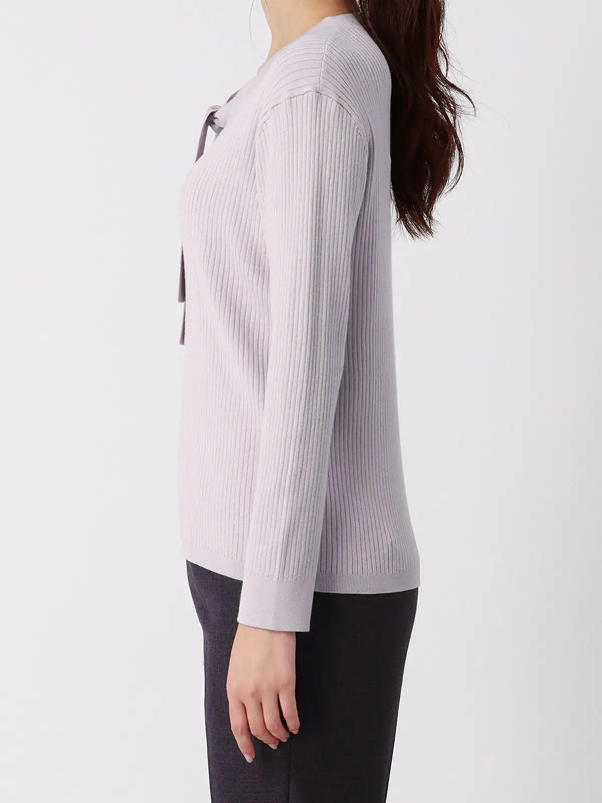 ボウタイプルオーバーニット／ハンドウォッシュ／ストレッチ／エコヴェロレーヨン／destyle パープル 38(9号）