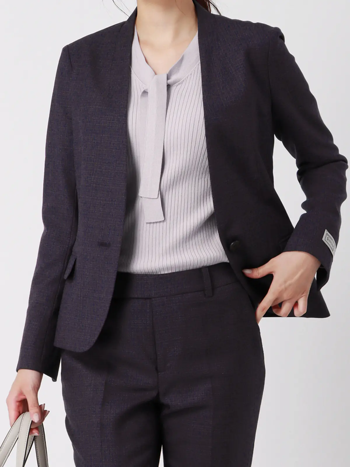 ボウタイプルオーバーニット／ハンドウォッシュ／ストレッチ／エコヴェロレーヨン／destyle パープル 38(9号）