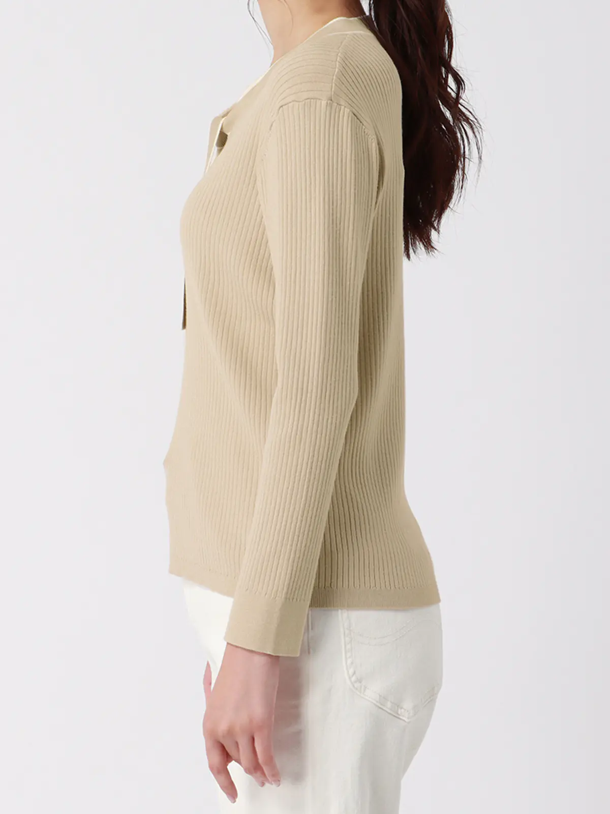 ボウタイプルオーバーニット／ハンドウォッシュ／ストレッチ／エコヴェロレーヨン／destyle ベージュ 38(9号）