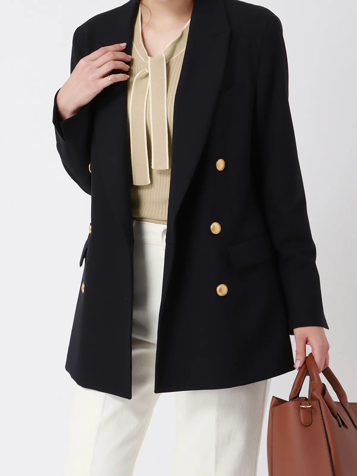 ボウタイプルオーバーニット／ハンドウォッシュ／ストレッチ／エコヴェロレーヨン／destyle ベージュ 38(9号）