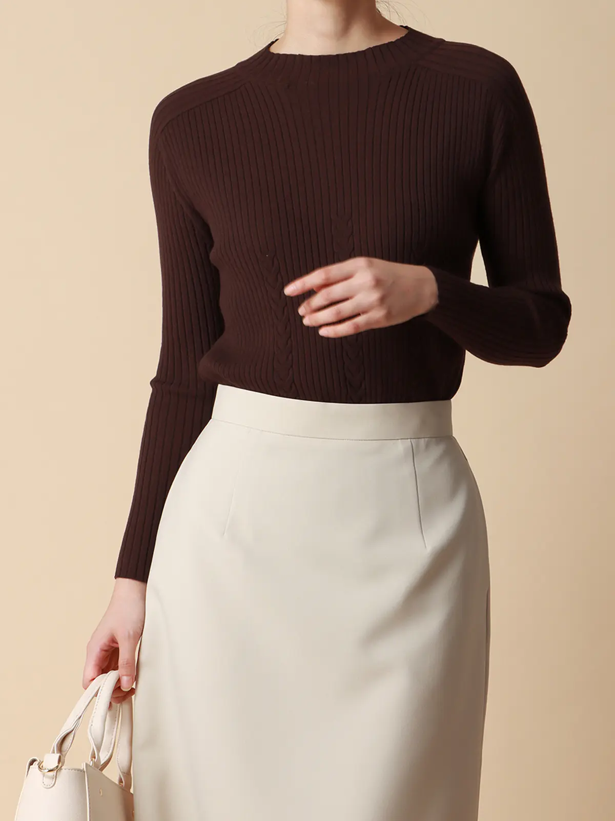 ボトルネックロングリブニット/ハンドウォッシュ/エコヴェロレーヨン/destyle ブラウン 38(9号)