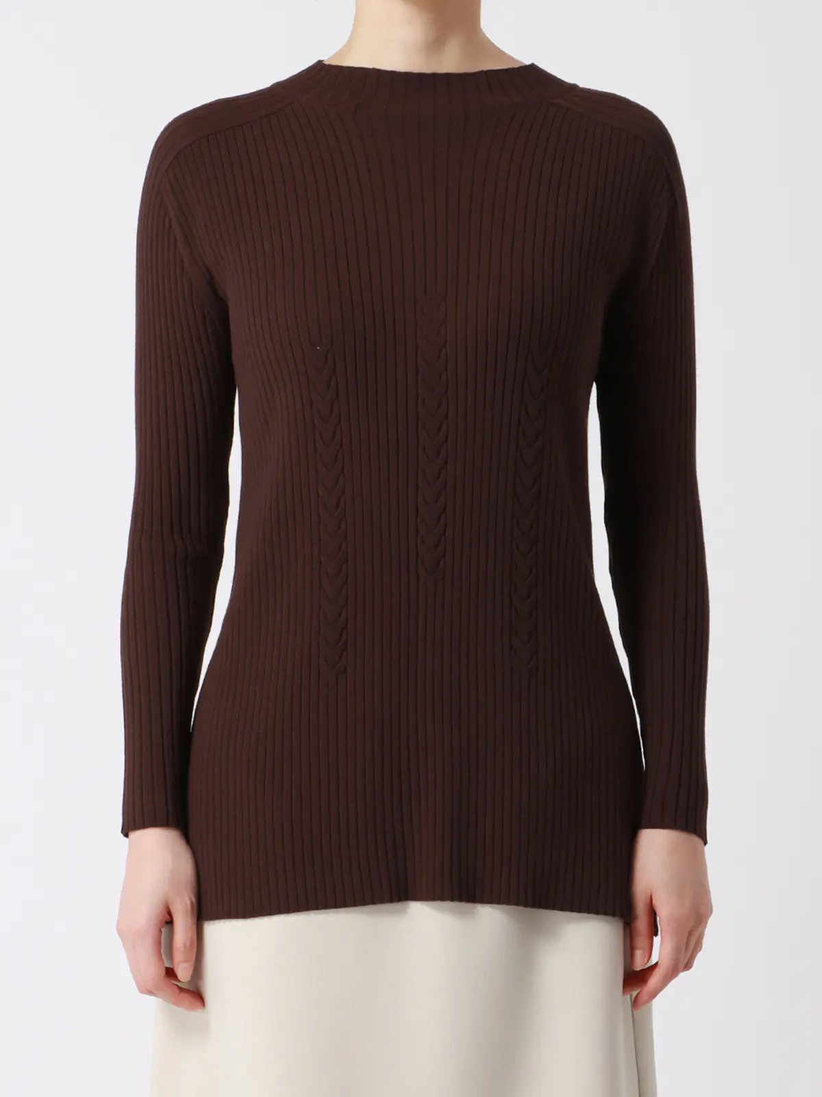 ボトルネックロングリブニット/ハンドウォッシュ/エコヴェロレーヨン/destyle ブラウン 38(9号)