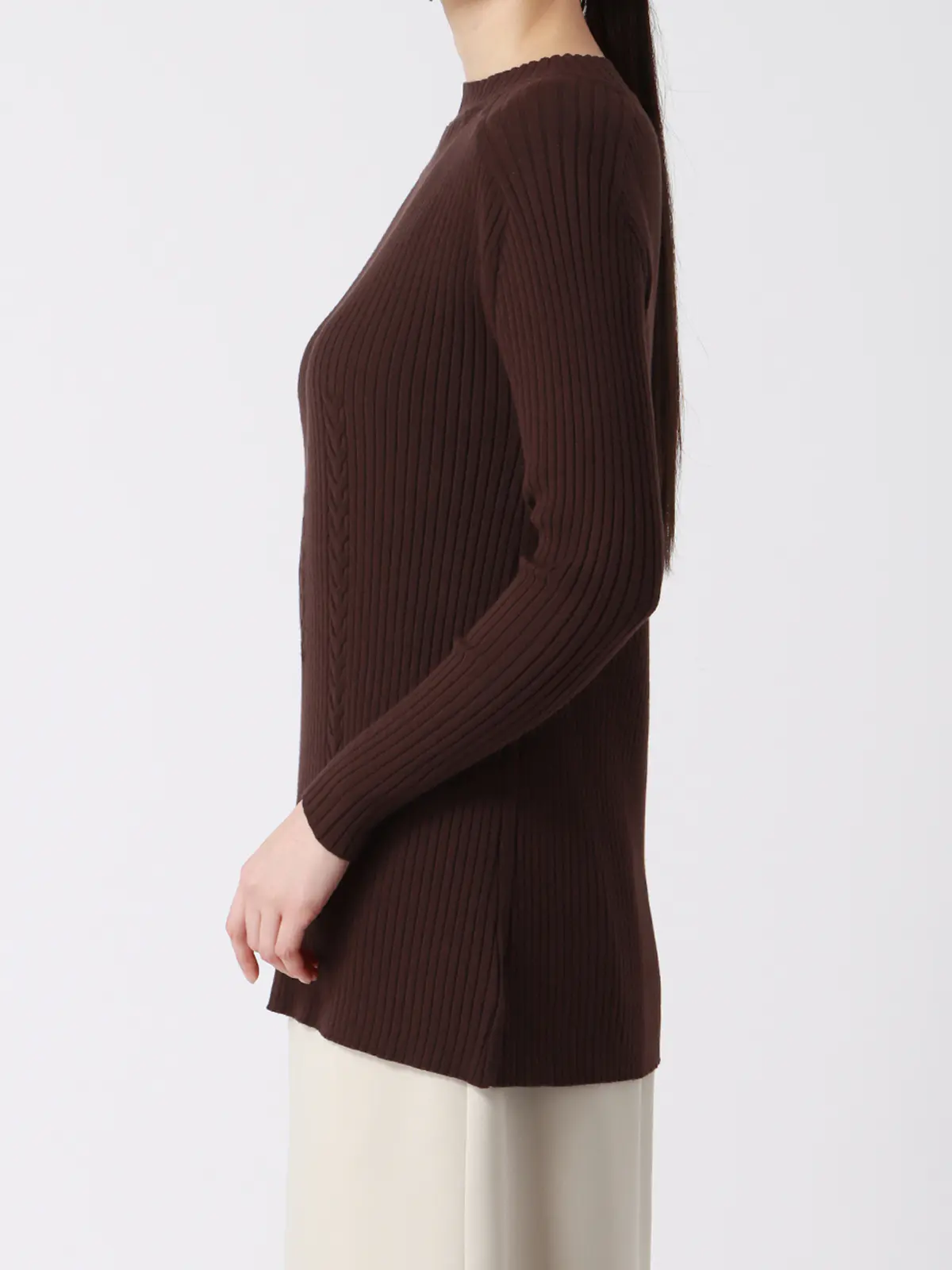 ボトルネックロングリブニット/ハンドウォッシュ/エコヴェロレーヨン/destyle ブラウン 38(9号)