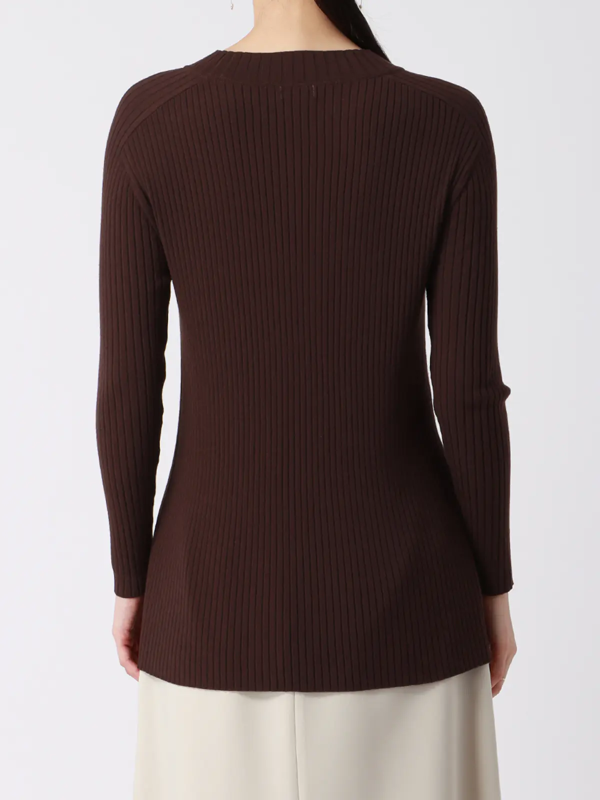 ボトルネックロングリブニット/ハンドウォッシュ/エコヴェロレーヨン/destyle ブラウン 38(9号)