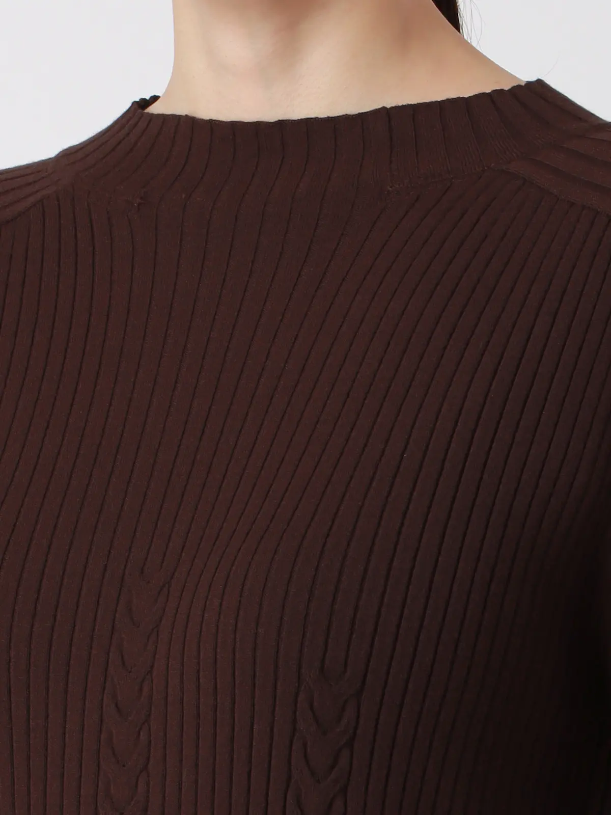 ボトルネックロングリブニット/ハンドウォッシュ/エコヴェロレーヨン/destyle ブラウン 38(9号)