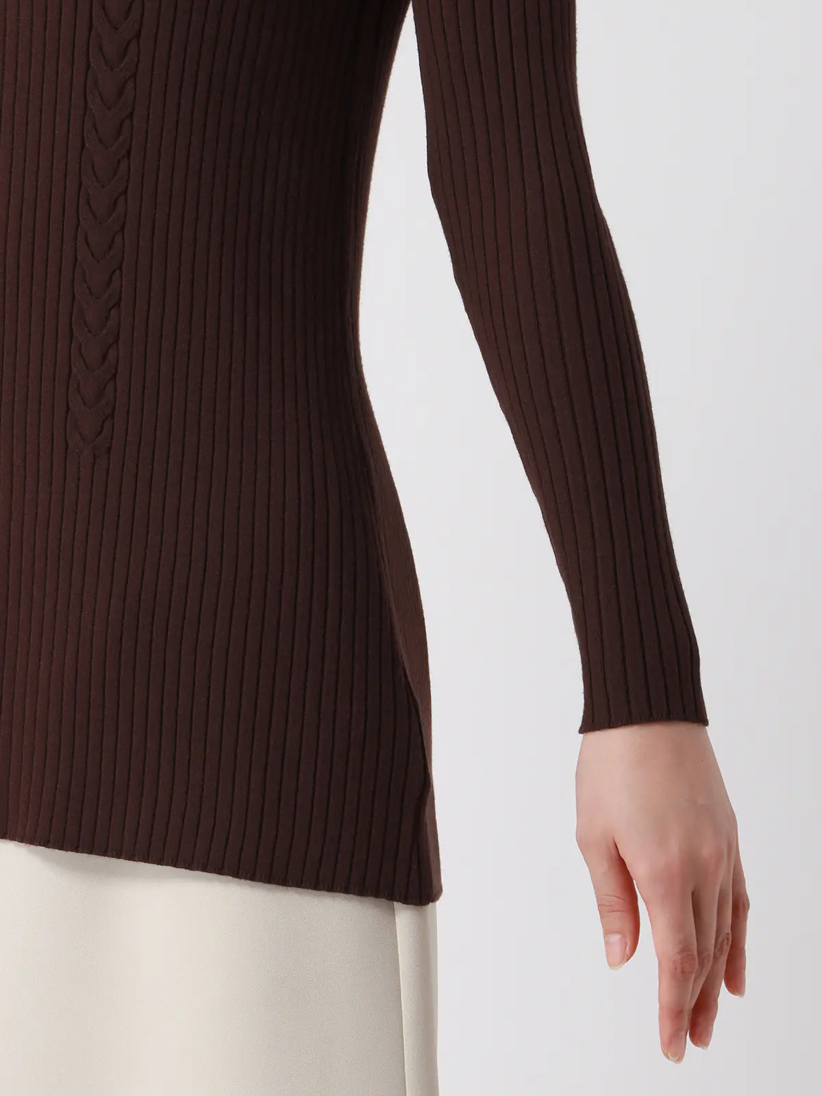 ボトルネックロングリブニット/ハンドウォッシュ/エコヴェロレーヨン/destyle ブラウン 38(9号)