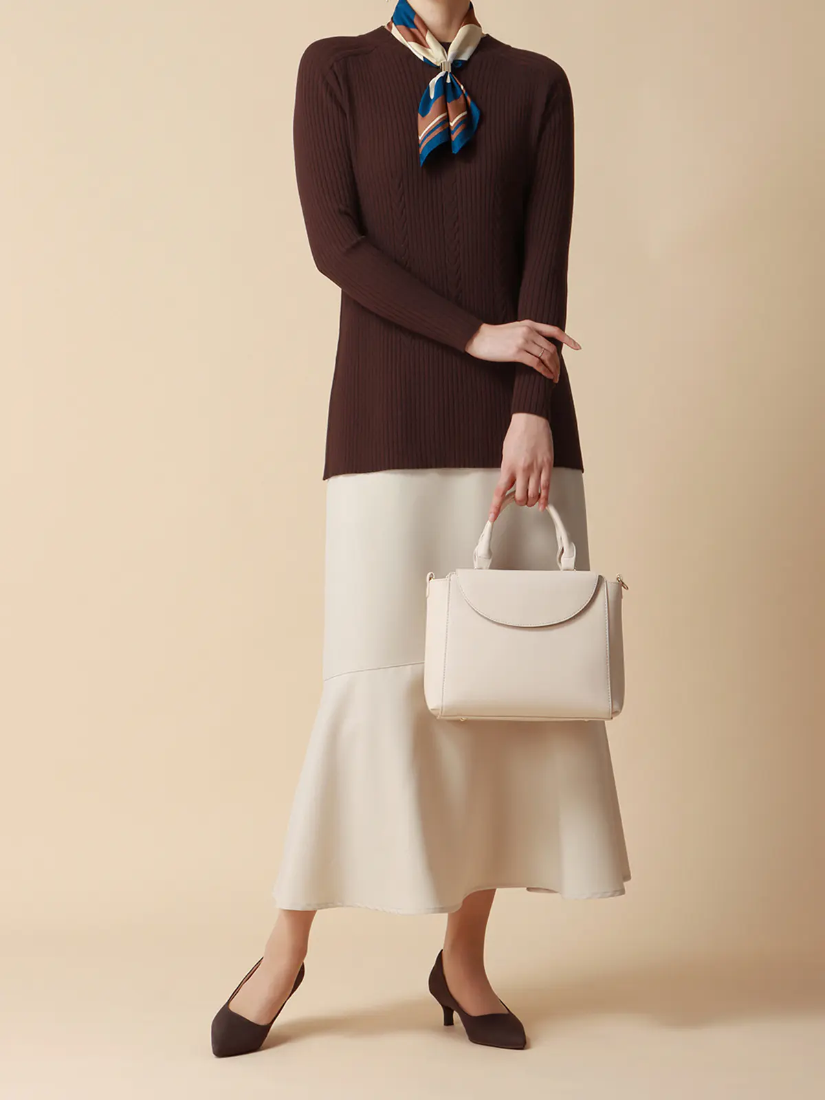 ボトルネックロングリブニット/ハンドウォッシュ/エコヴェロレーヨン/destyle ブラウン 38(9号)