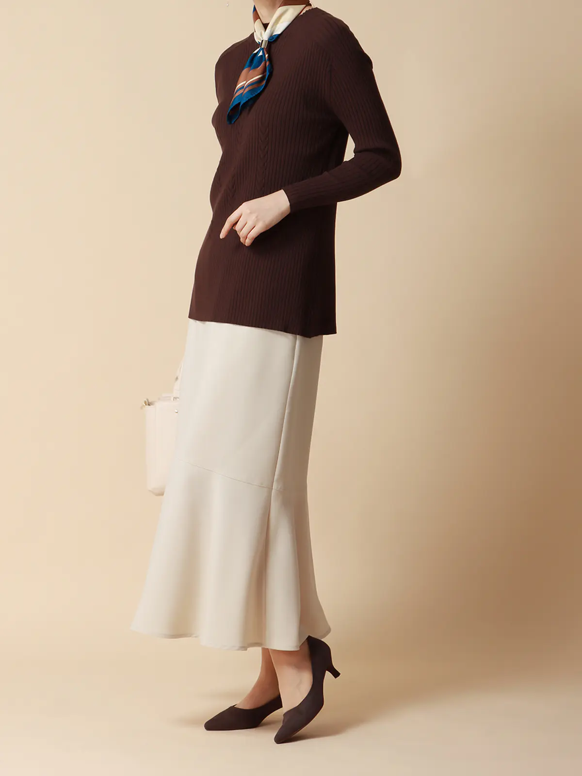 ボトルネックロングリブニット/ハンドウォッシュ/エコヴェロレーヨン/destyle ブラウン 38(9号)