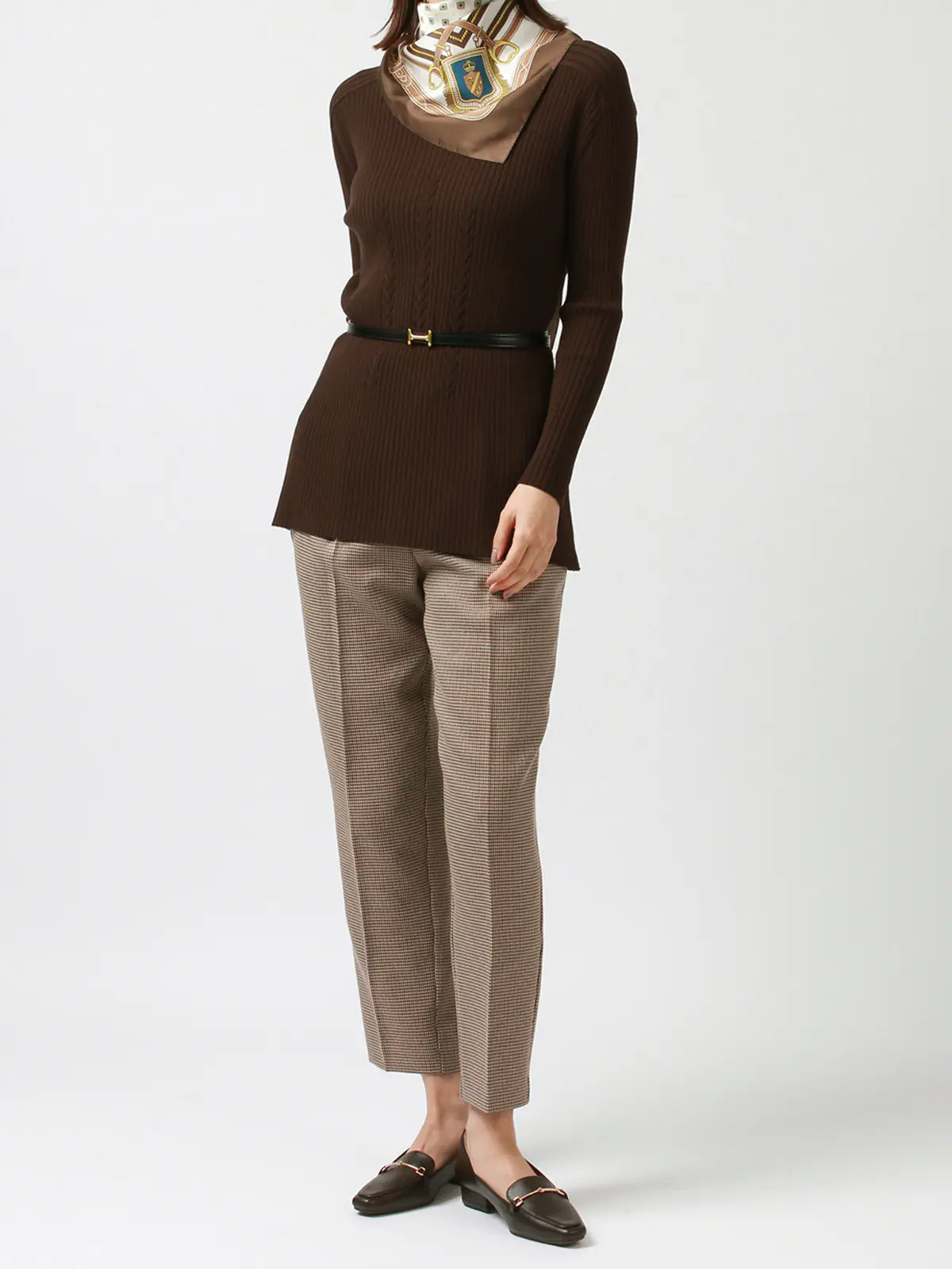 ボトルネックロングリブニット/ハンドウォッシュ/エコヴェロレーヨン/destyle ブラウン 38(9号)