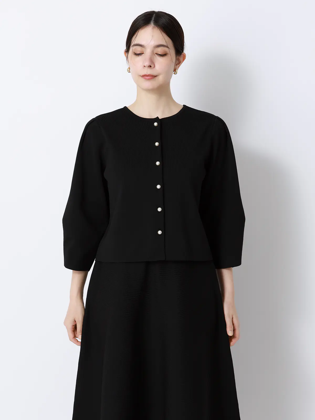 2WAYニット＆スカートセットアップ／7分袖／ハンドウォッシュ／ポリエステル／無地／anysy ブラック F