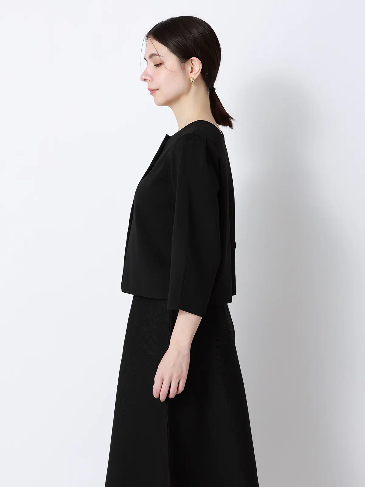 2WAYニット＆スカートセットアップ／7分袖／ハンドウォッシュ／ポリエステル／無地／anysy ブラック F