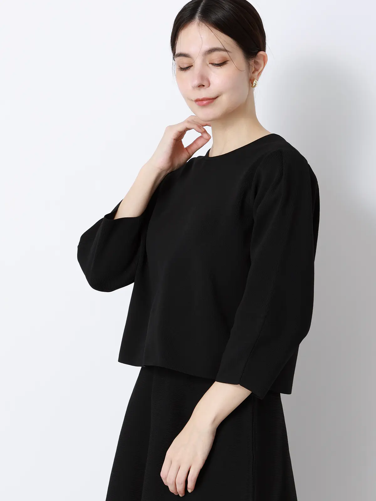 2WAYニット＆スカートセットアップ／7分袖／ハンドウォッシュ／ポリエステル／無地／anysy ブラック F