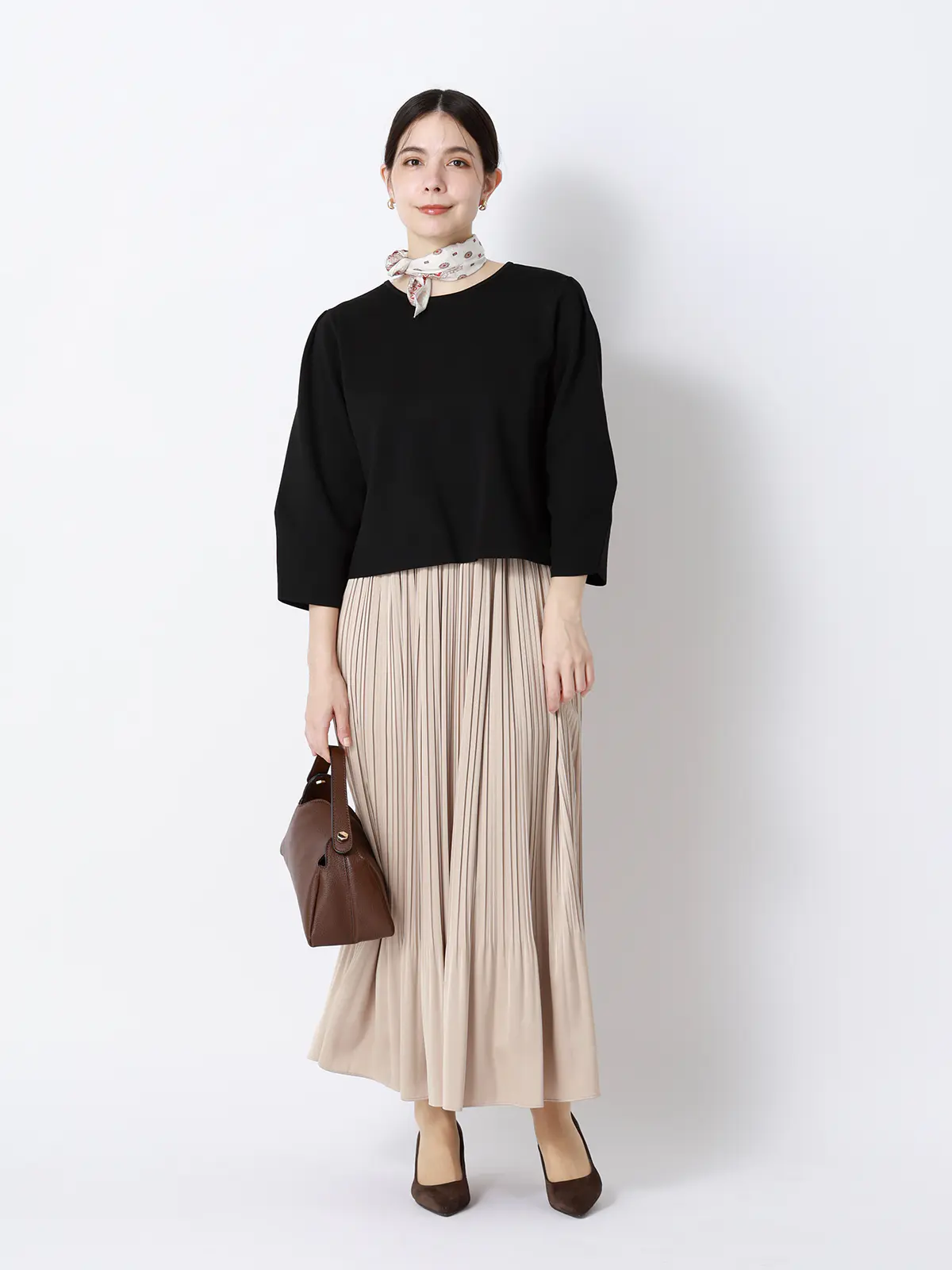 2WAYニット＆スカートセットアップ／7分袖／ハンドウォッシュ／ポリエステル／無地／anysy ブラック F