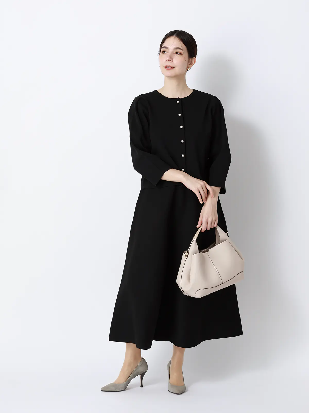 2WAYニット＆スカートセットアップ／7分袖／ハンドウォッシュ／ポリエステル／無地／anysy ブラック F