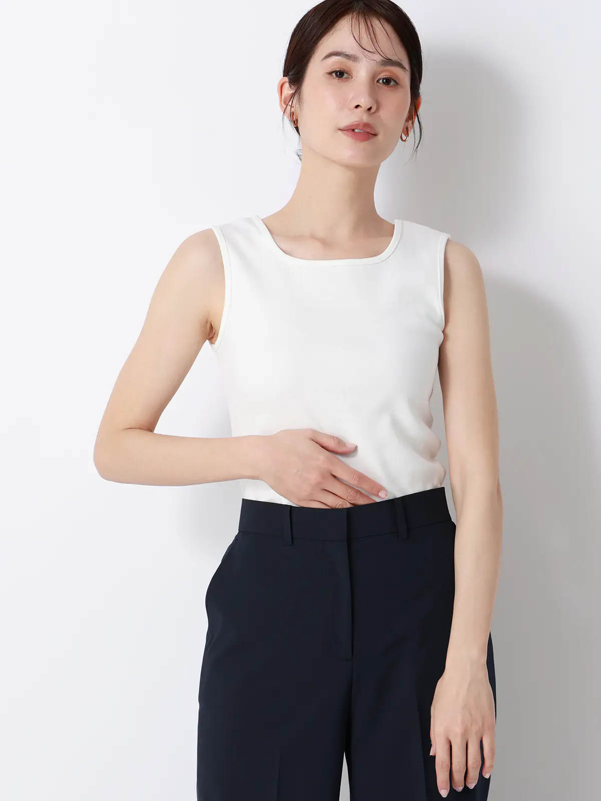 CHANTOWA/ノースリーブインナー/ウォッシャブル/接触冷感/コットンフライス/無地 ホワイト F