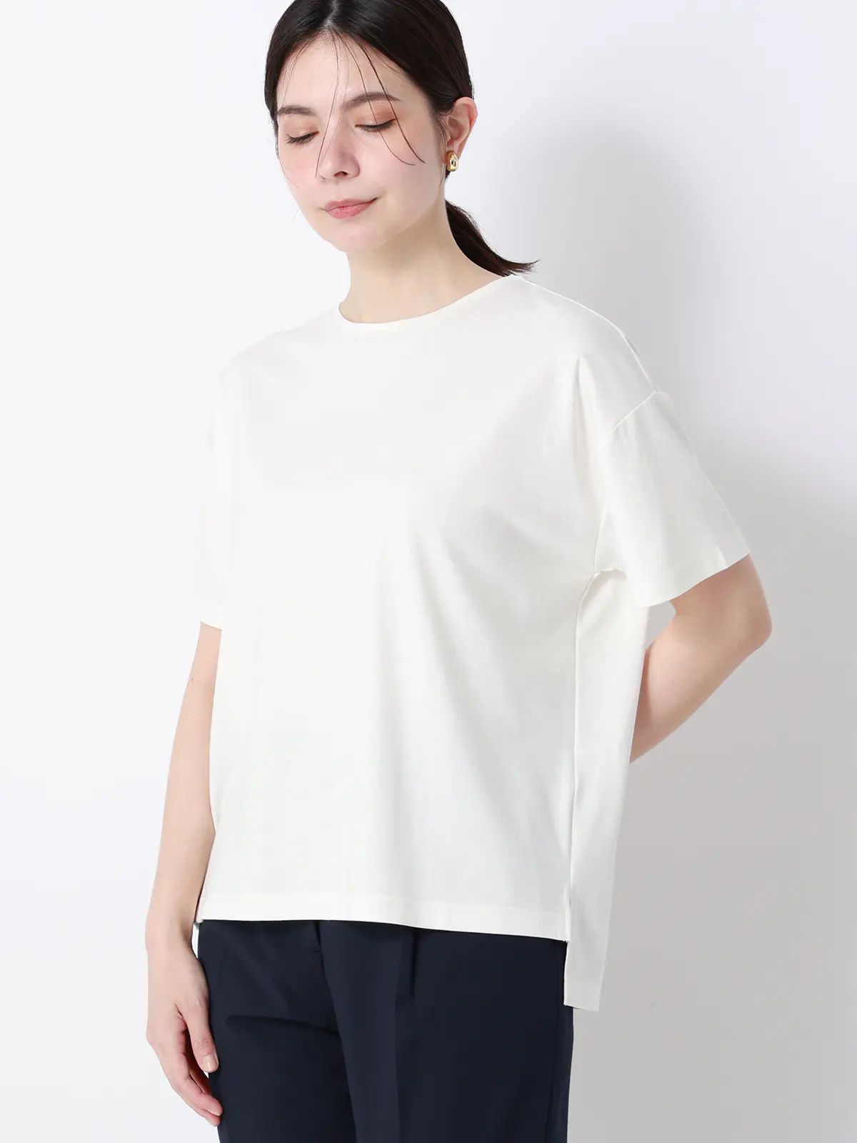 CHANTOWA／ポンチオーバーサイズTシャツ／ウォッシャブル／接触冷感／無地 ホワイト F