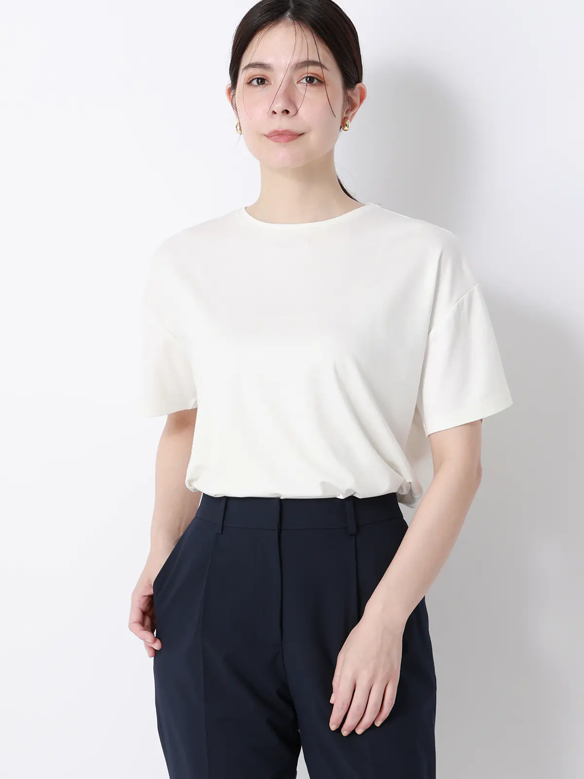 CHANTOWA／ポンチオーバーサイズTシャツ／ウォッシャブル／接触冷感／無地 ホワイト F