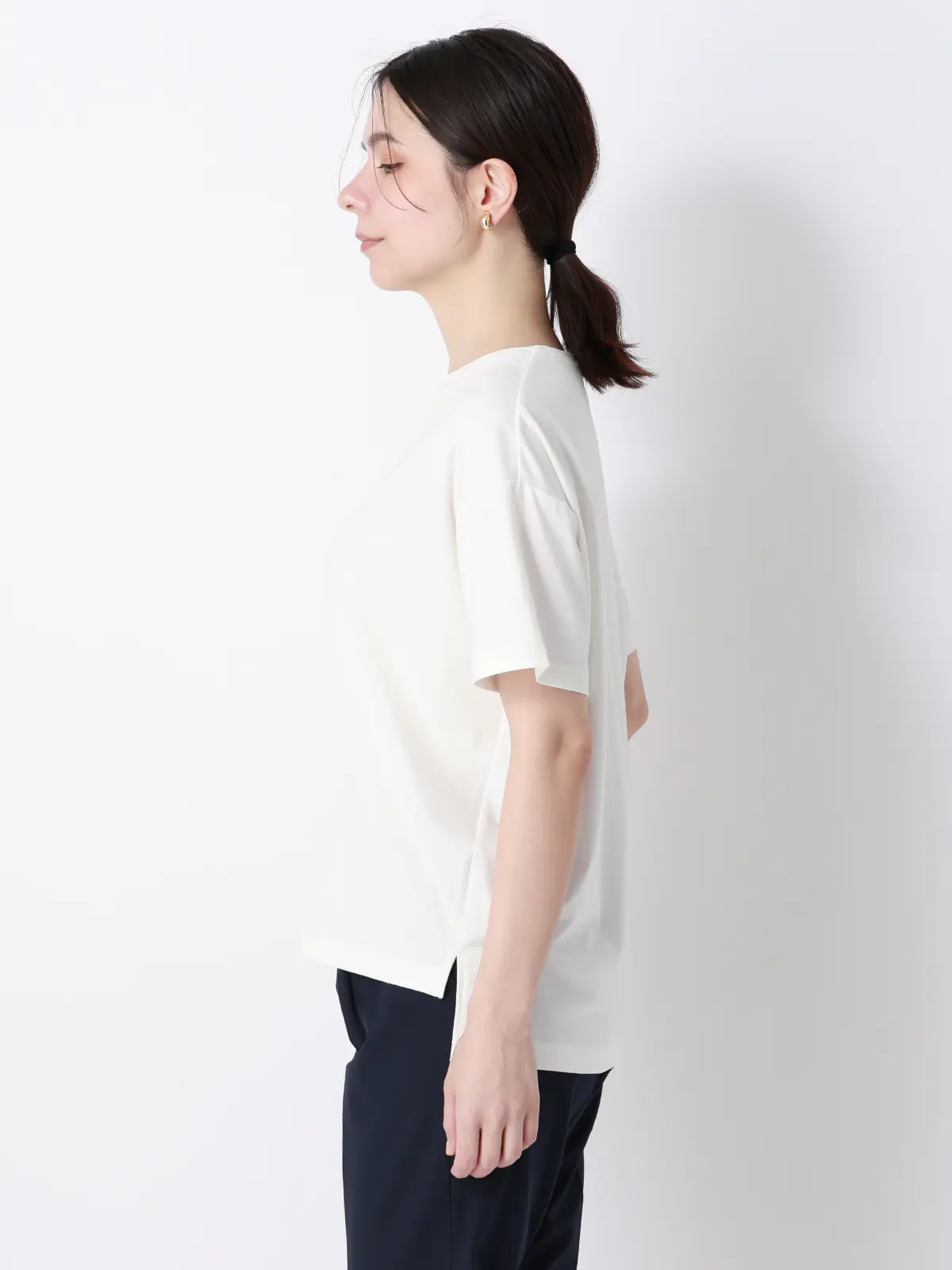 CHANTOWA／ポンチオーバーサイズTシャツ／ウォッシャブル／接触冷感／無地 ホワイト F