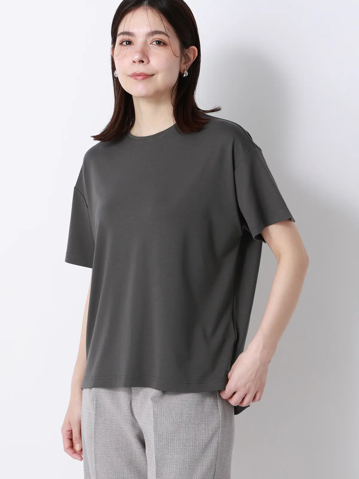 CHANTOWA／ポンチオーバーサイズTシャツ／ウォッシャブル／接触冷感／無地 グレー F