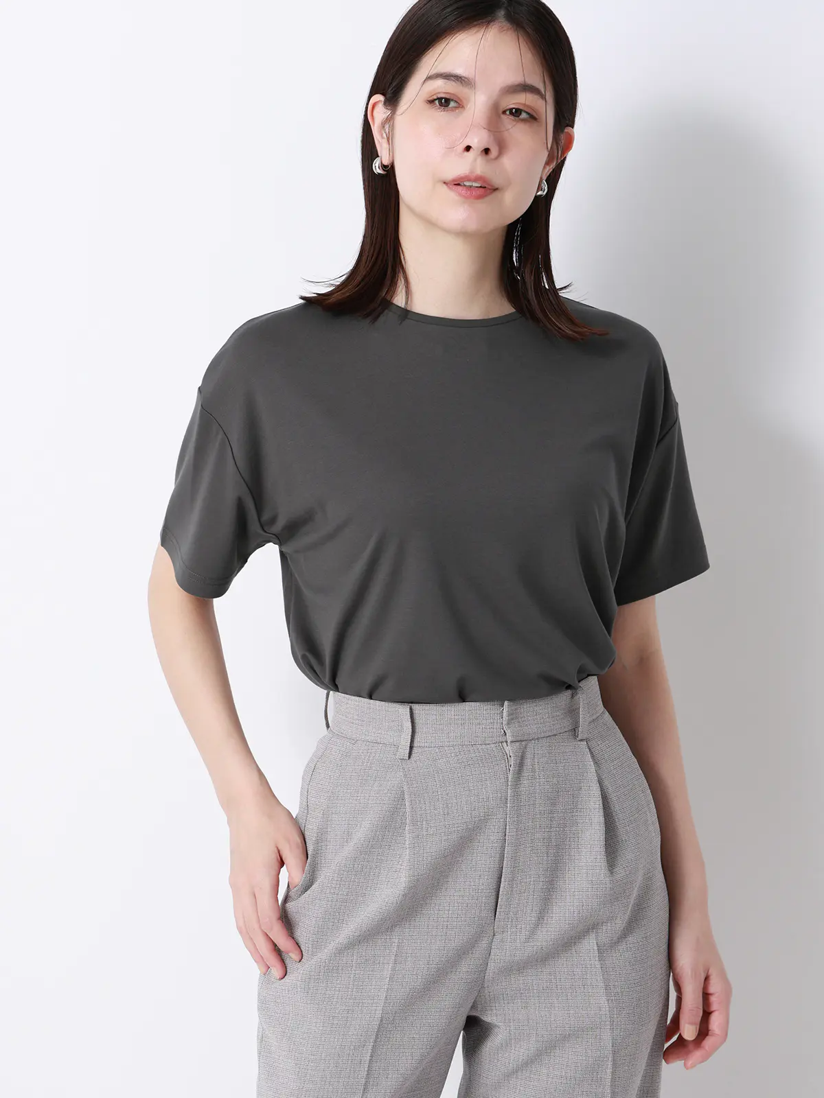 CHANTOWA／ポンチオーバーサイズTシャツ／ウォッシャブル／接触冷感／無地 グレー F