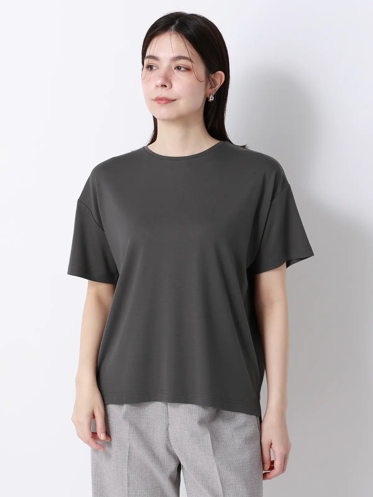 CHANTOWA／ポンチオーバーサイズTシャツ／ウォッシャブル／接触冷感／無地 グレー F