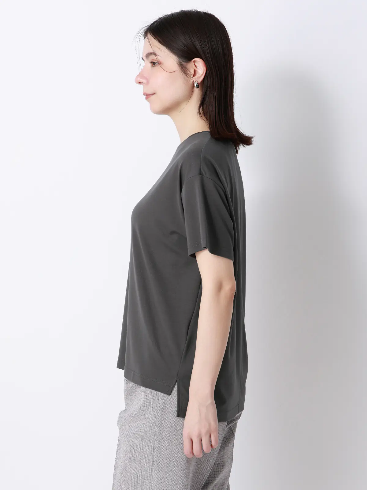 CHANTOWA／ポンチオーバーサイズTシャツ／ウォッシャブル／接触冷感／無地 グレー F