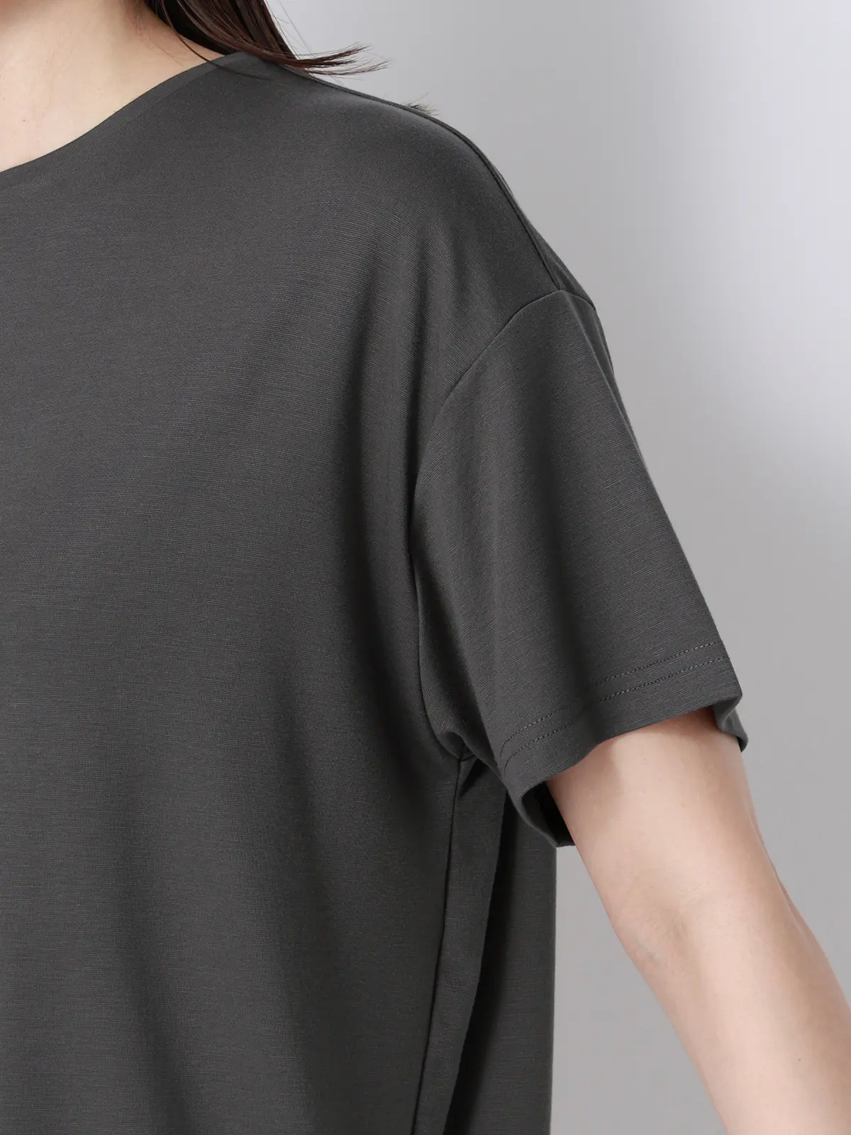 CHANTOWA／ポンチオーバーサイズTシャツ／ウォッシャブル／接触冷感／無地 グレー F