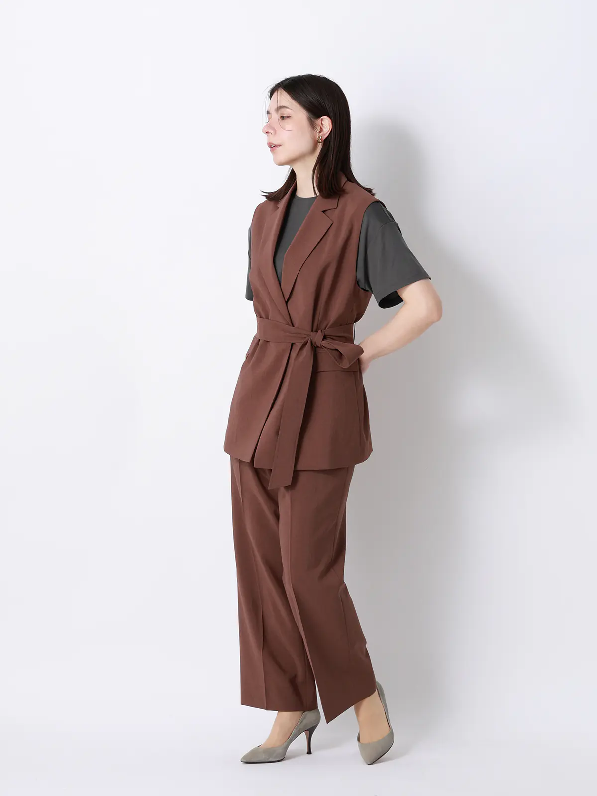 CHANTOWA／ポンチオーバーサイズTシャツ／ウォッシャブル／接触冷感／無地 グレー F