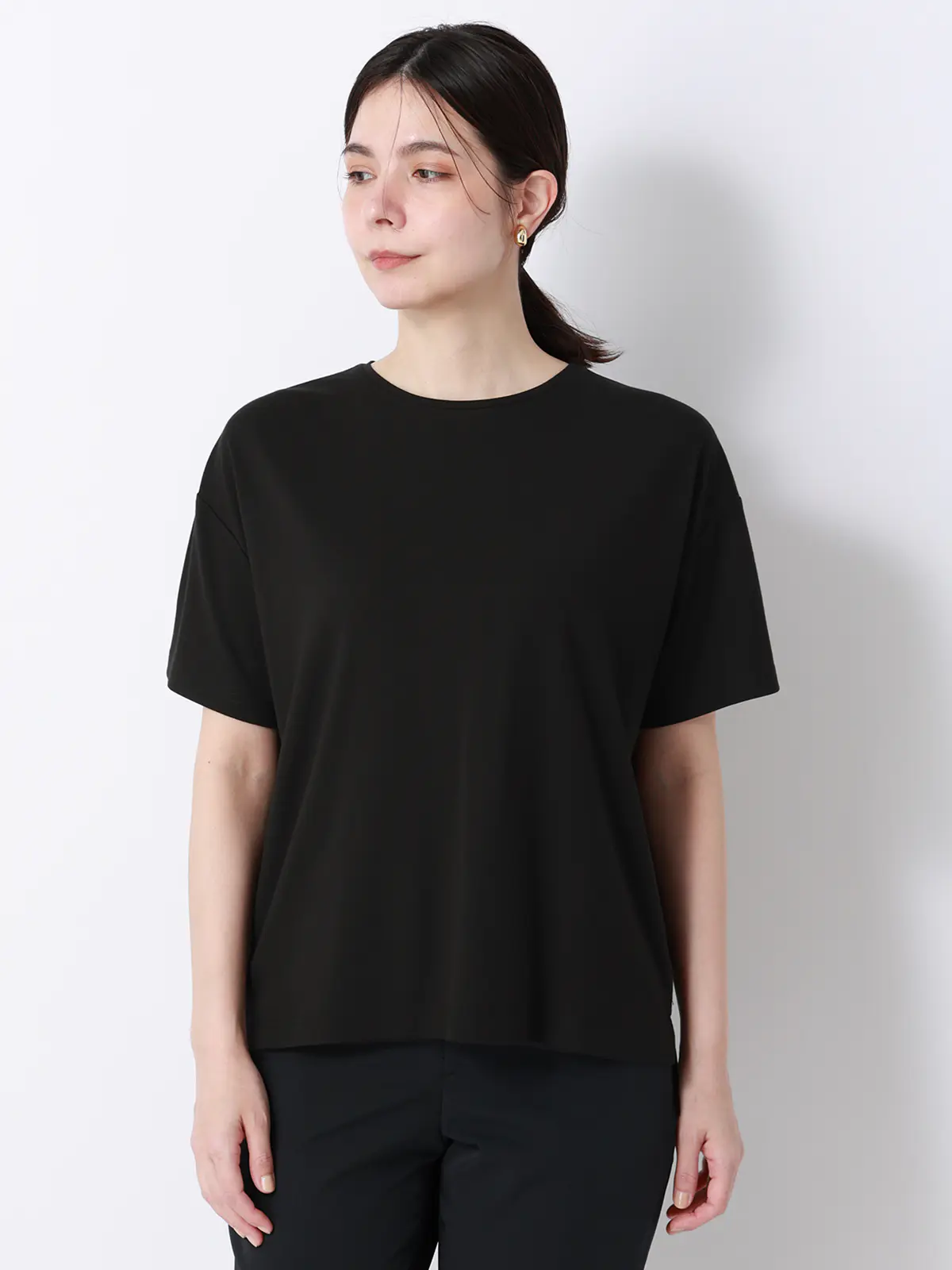 CHANTOWA／ポンチオーバーサイズTシャツ／ウォッシャブル／接触冷感／無地 ブラック F