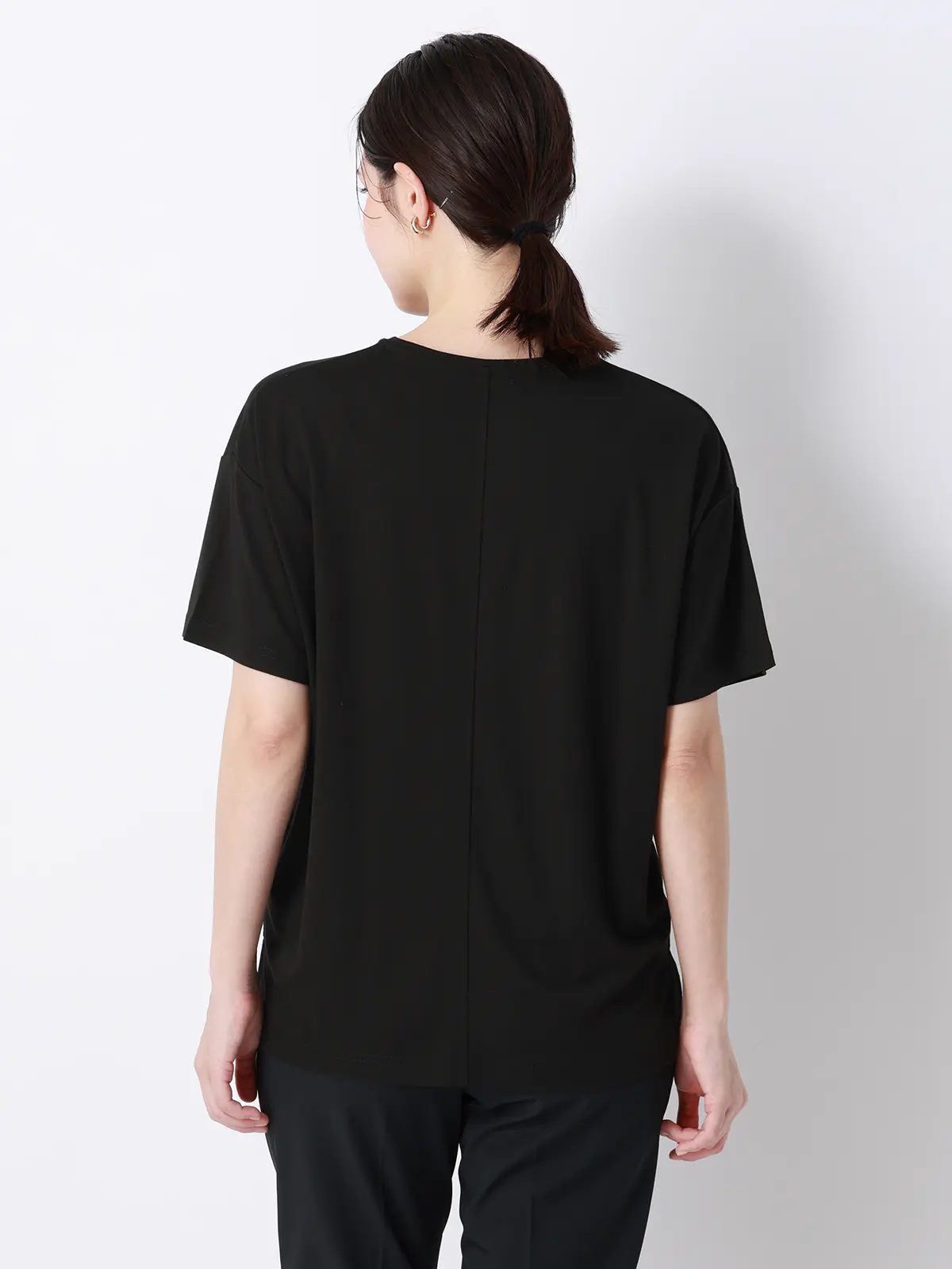 CHANTOWA／ポンチオーバーサイズTシャツ／ウォッシャブル／接触冷感／無地 ブラック F