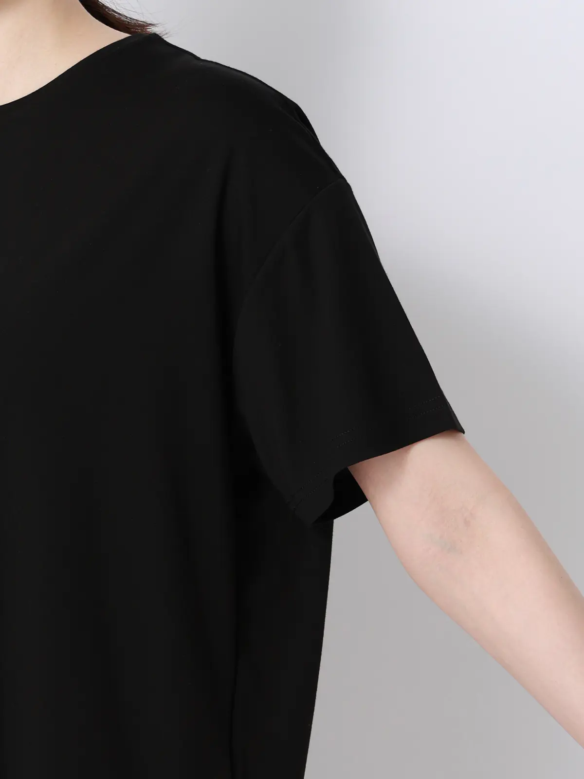 CHANTOWA／ポンチオーバーサイズTシャツ／ウォッシャブル／接触冷感／無地 ブラック F