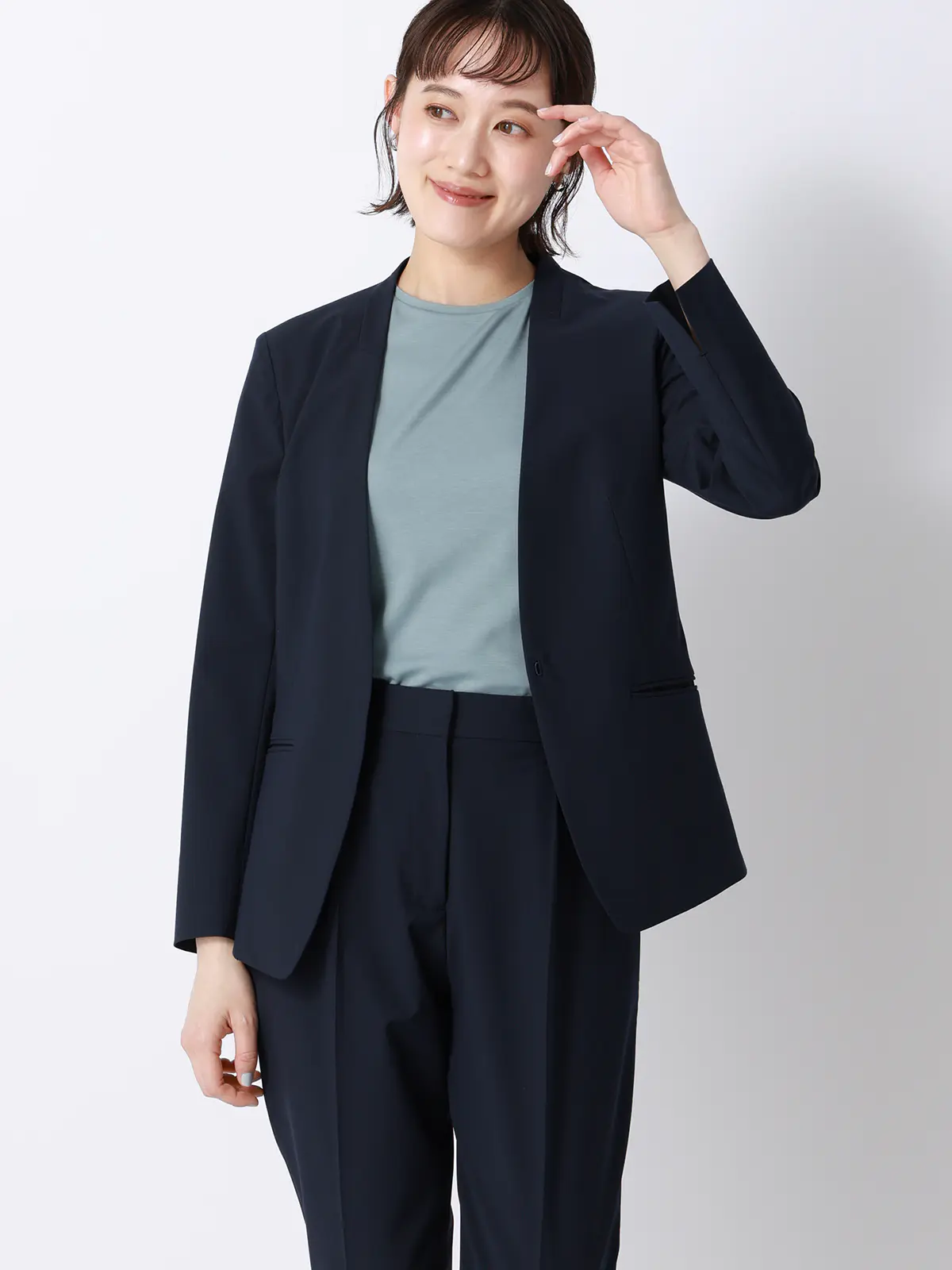 バックフレアTシャツ／半袖／ウォッシャブル／接触冷感／レーヨンストレッチポンチ／BIYORI UP サックス F