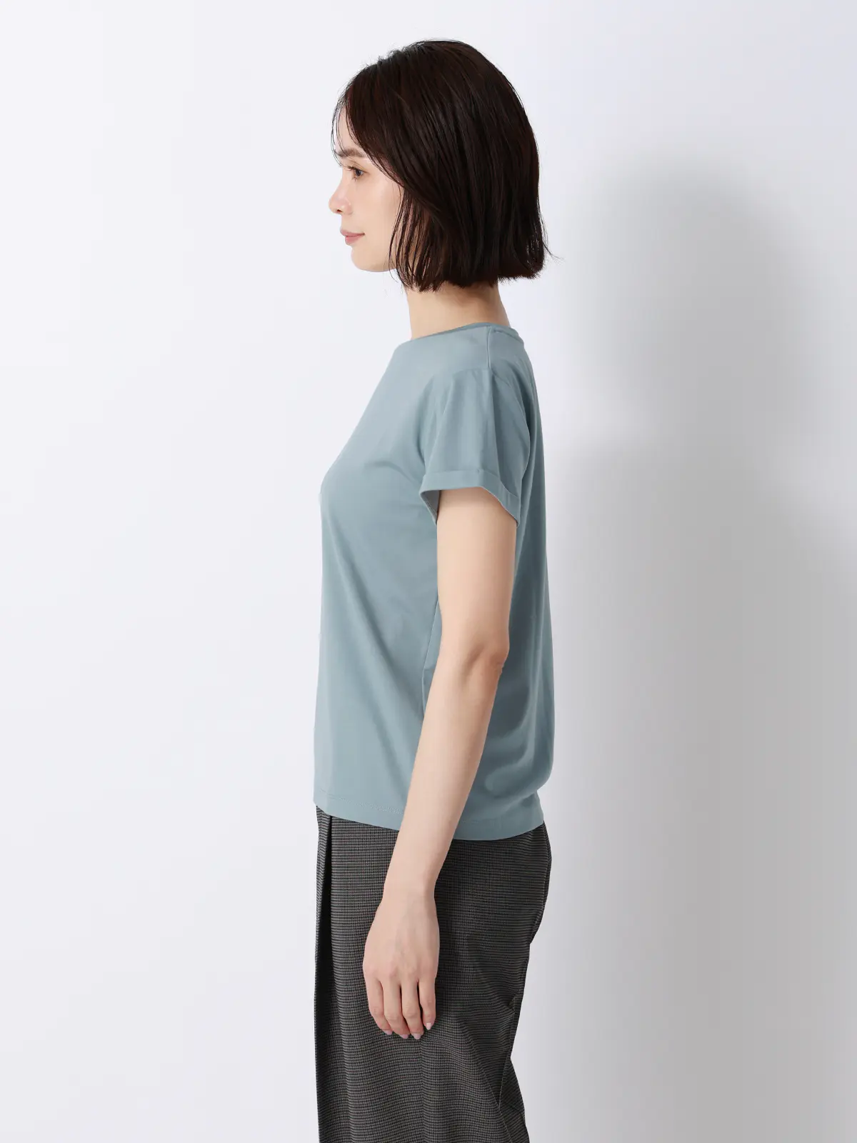 クルーネックTシャツ／半袖／ウォッシャブル／接触冷感／レーヨンストレッチポンチ／BIYORI UP サックス F